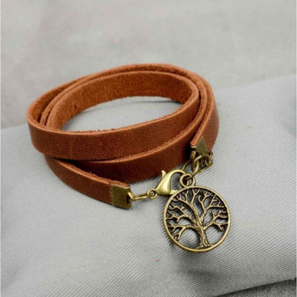 Шкіряний жіночий браслет - стрічка світло-коричневий Crazy Horse