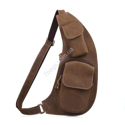 Компактний рюкзак на одну шлею, з матовою коричневої шкіри Tiding 3109