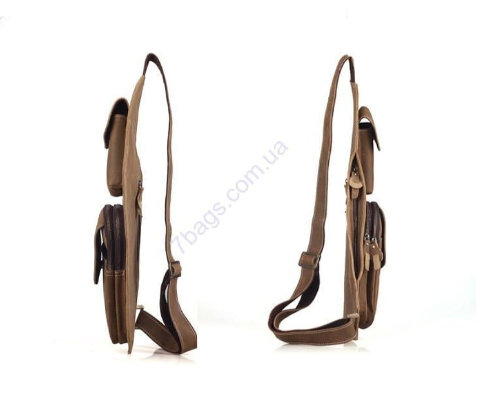 Compact backpack with one strap, matte brown leather Tiding 3109