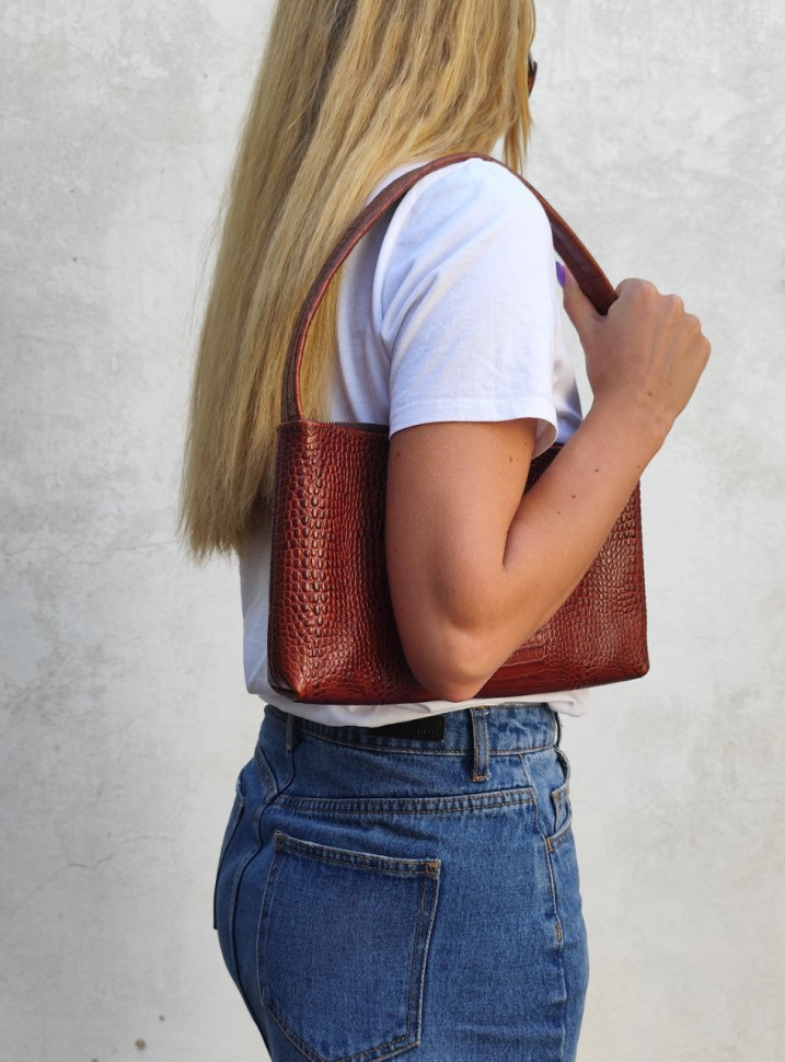 Leather womens hobo bag TARWA GBcroc-hobo-4lx with reptile print