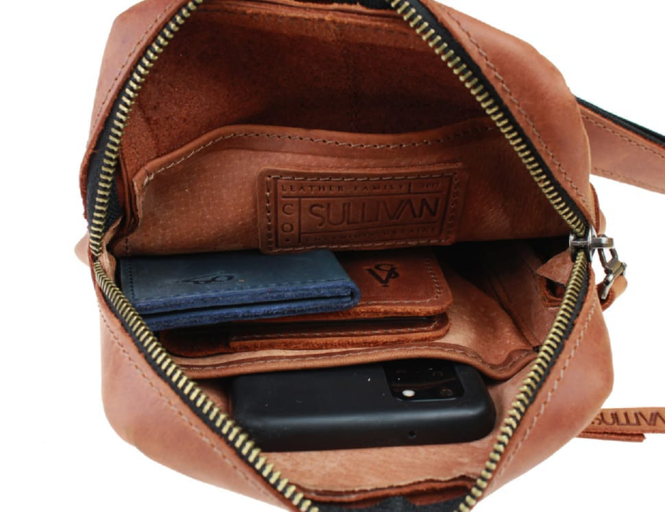 Сумка чоловіча слінг на плече бананка 1027(26) світло-коричнева