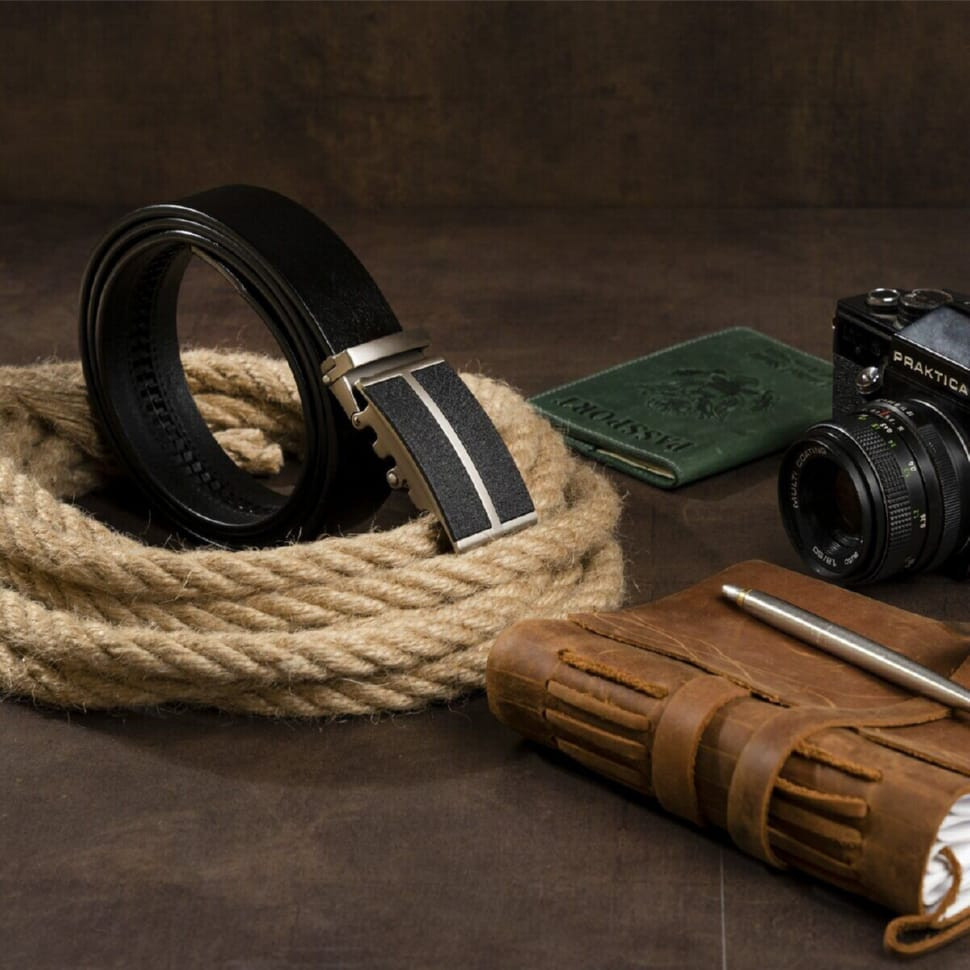 Чоловічий ремень з чорними вставками на пряжці Vintage 20304 Чорний