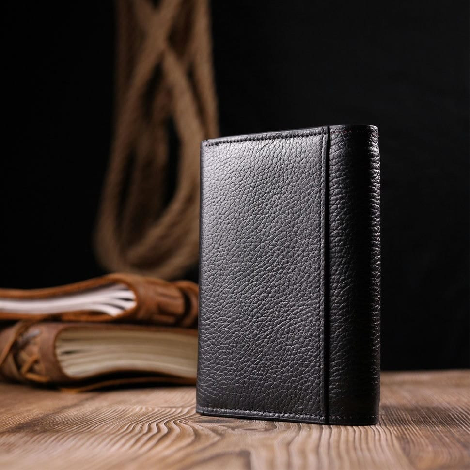 Мужской кожаный купюрник для карт купюр и монет ST Leather 18308 Черный