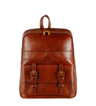 Large Leather Backpack for Men - The Divine Comedy - Cognac Brown Matte color - Time Resistance 5248501