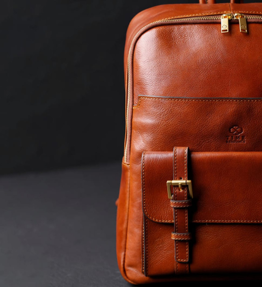 Великий шкіряний рюкзак для чоловіків - The Divine Comedy - Коньячно-коричневий матовий колір - Time Resistance 5248501