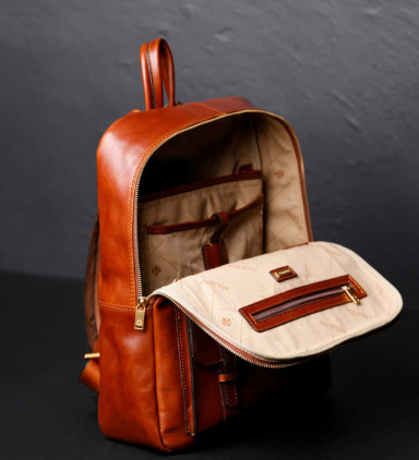 Large Leather Backpack for Men - The Divine Comedy - Cognac Brown Matte color - Time Resistance 5248501