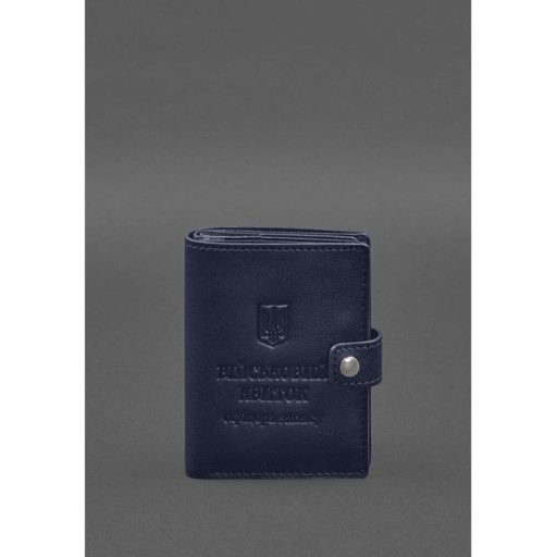 Шкіряна обкладинка-портмоне для військового квитка офіцера запасу (вузький документ) Синій