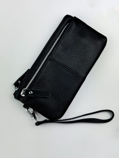 Genuine grain leather clutch (black)