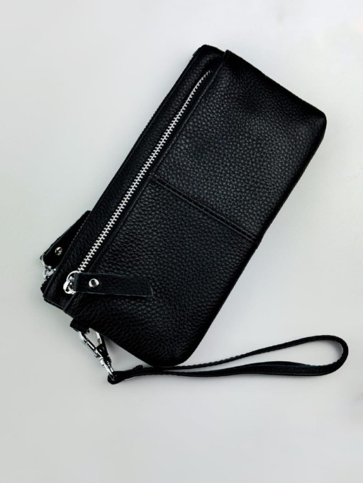 Шкіряний клатч із натуральної зернистої шкіри (чорний)