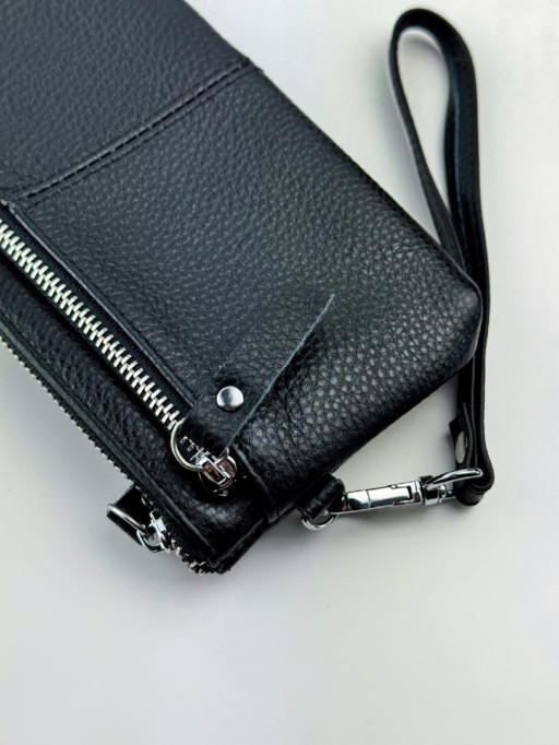 Шкіряний клатч із натуральної зернистої шкіри (чорний)