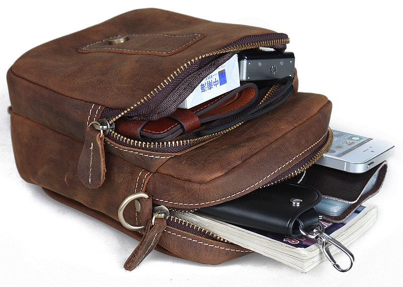 Вінтажна шкіряна сумка (чохол) на плечі, на пояс в ретро стилі Tiding tid30063br