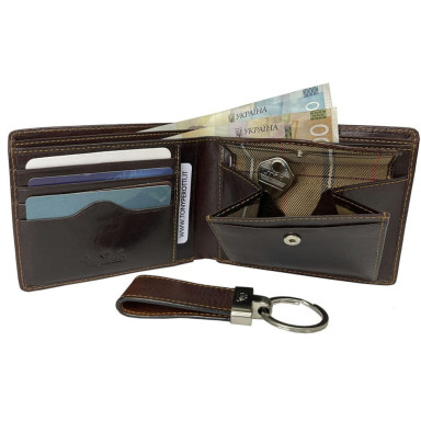 Leather wallet set + keychain Italico 534 + KR133 moro brown