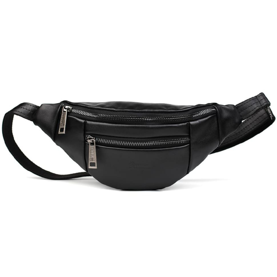 Leather banana bag with two compartments with front pocket TARWA GA-8040-3md black nappa