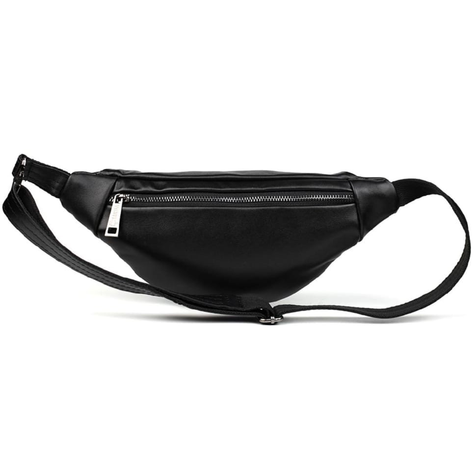 Leather banana bag with two compartments with front pocket TARWA GA-8040-3md black nappa