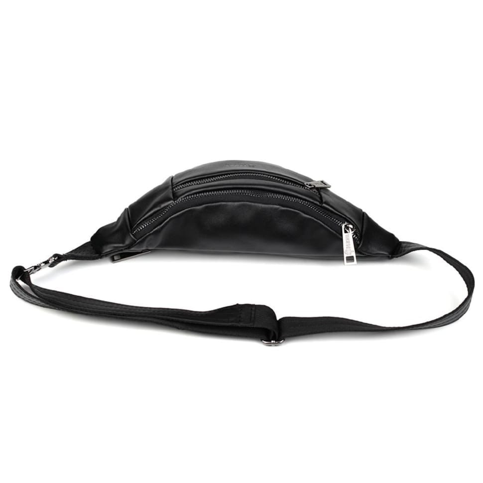 Leather banana bag with two compartments with front pocket TARWA GA-8040-3md black nappa