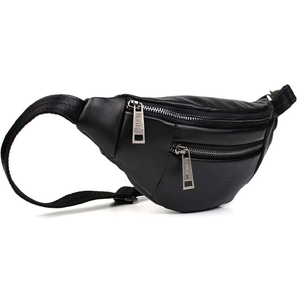 Leather banana bag with two compartments with front pocket TARWA GA-8040-3md black nappa