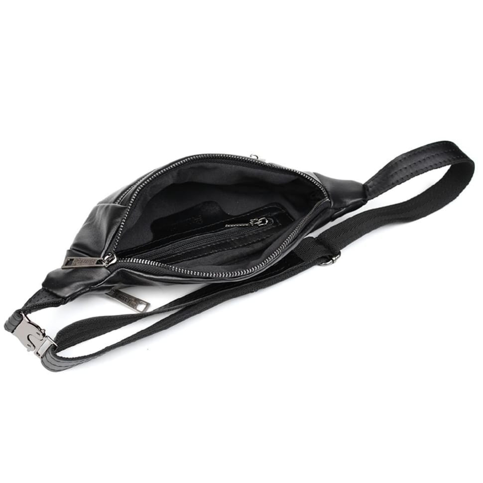 Leather banana bag with two compartments with front pocket TARWA GA-8040-3md black nappa