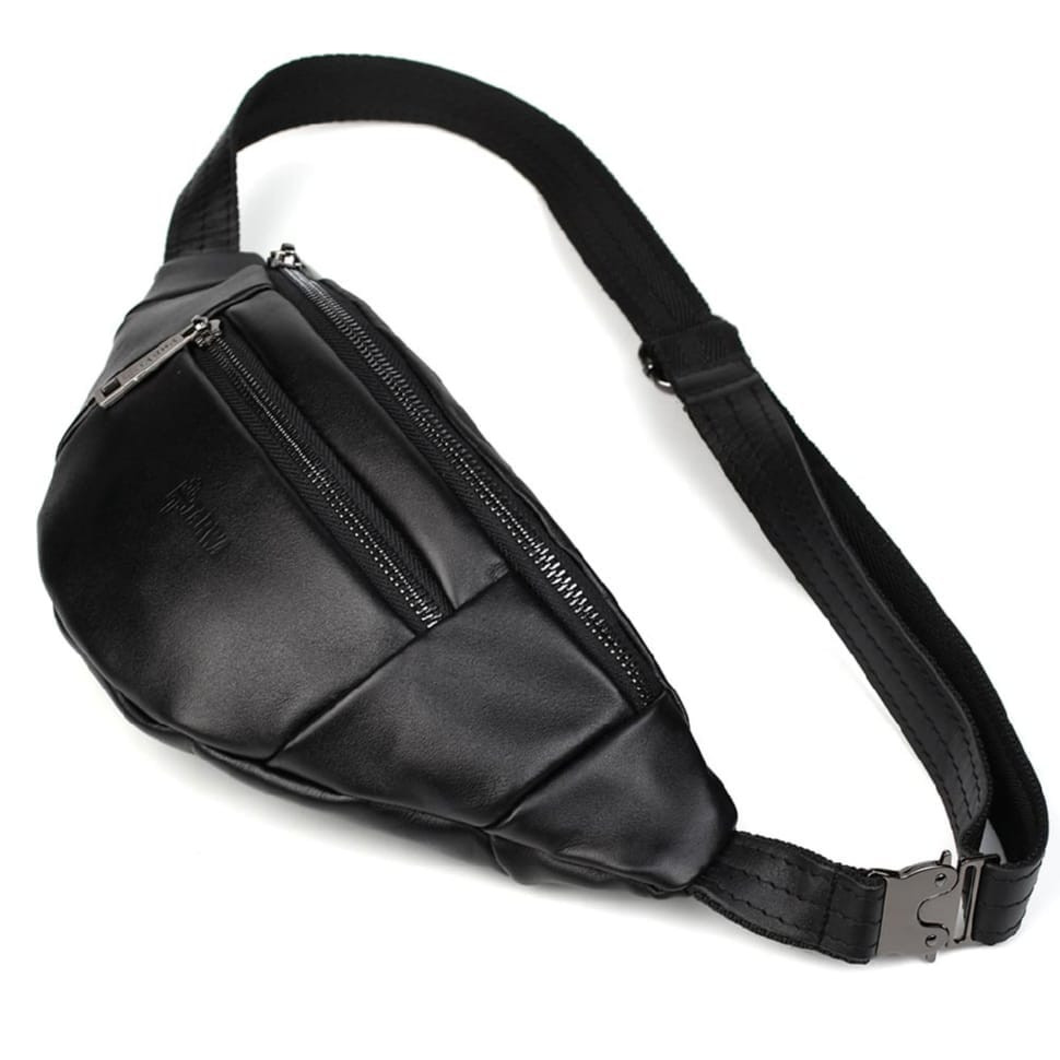 Leather banana bag with two compartments with front pocket TARWA GA-8040-3md black nappa