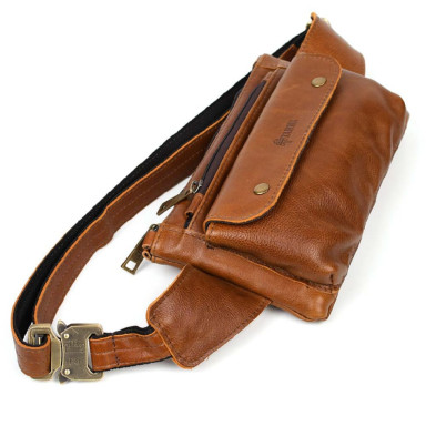 Belt bag made of genuine leather, banana GB-8136-3md TARWA cognac