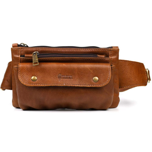 Belt bag made of genuine leather, banana GB-8136-3md TARWA cognac