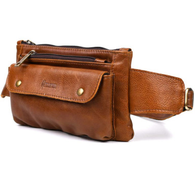 Belt bag made of genuine leather, banana GB-8136-3md TARWA cognac