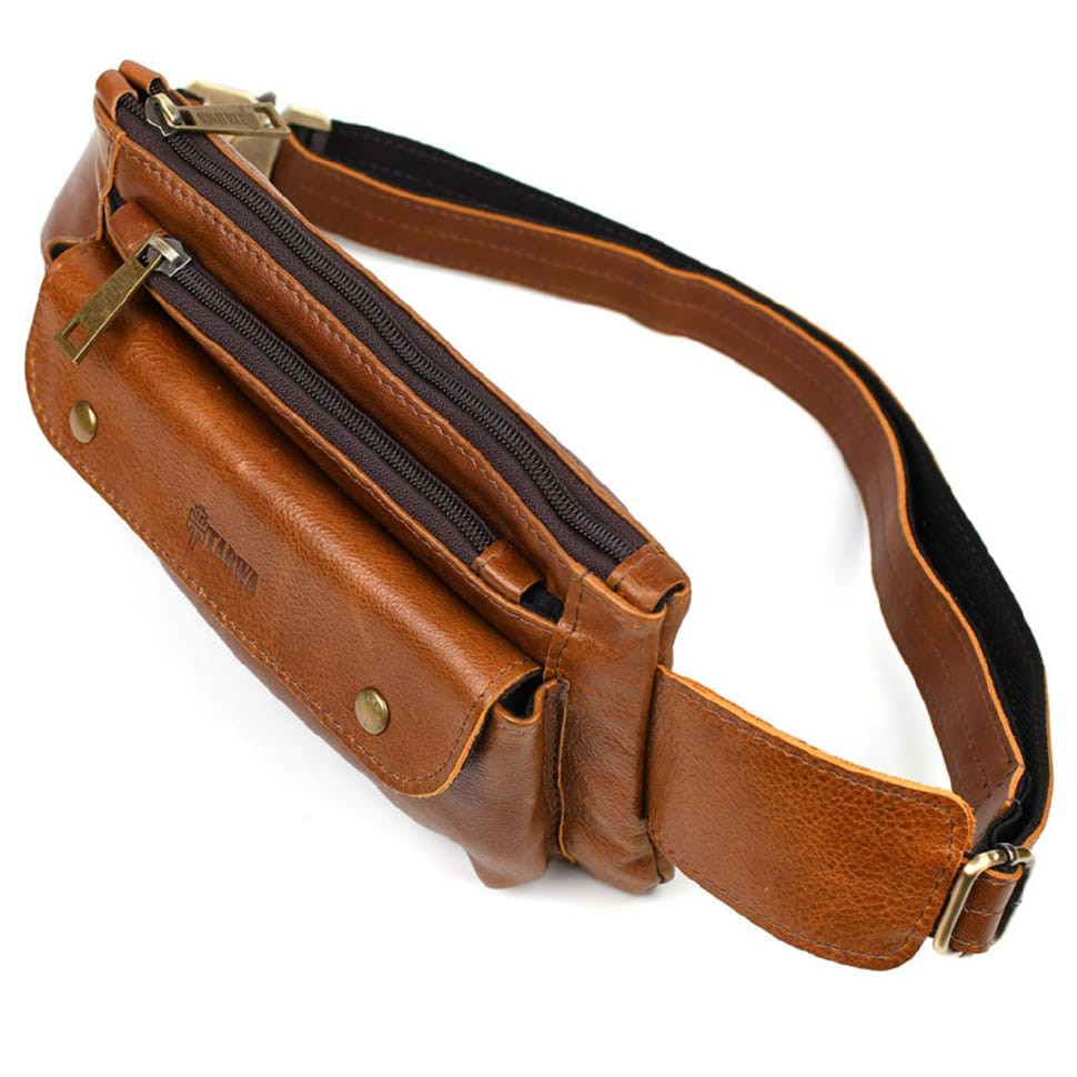 Belt bag made of genuine leather, banana GB-8136-3md TARWA cognac