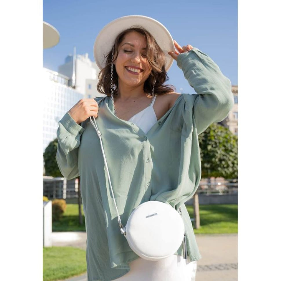 Кругла жіноча шкіряна сумочка Tablet біла