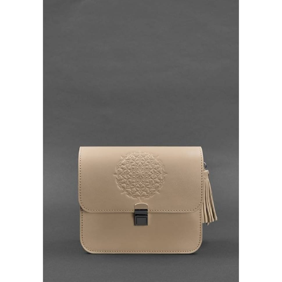 Leather women's boho bag Lilu light beige crust