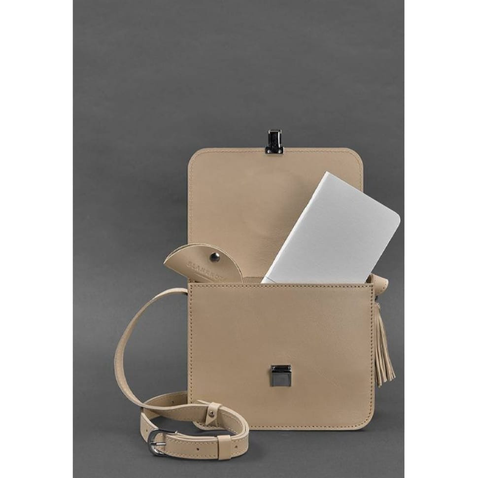 Leather women's boho bag Lilu light beige crust