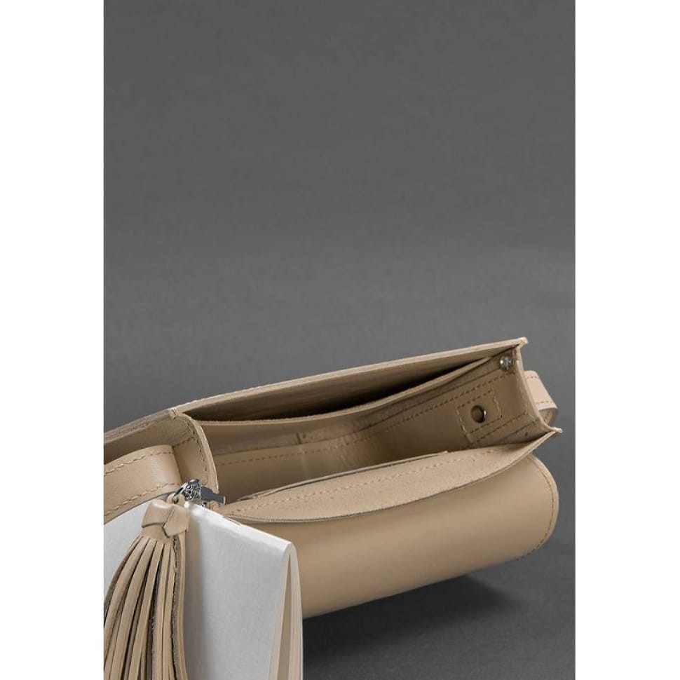Leather women's boho bag Lilu light beige crust