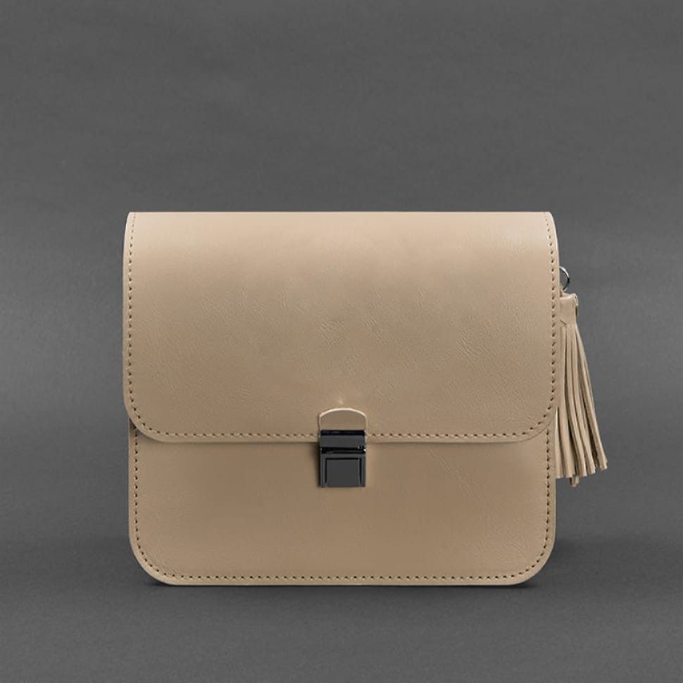 Leather women's boho bag Lilu light beige crust