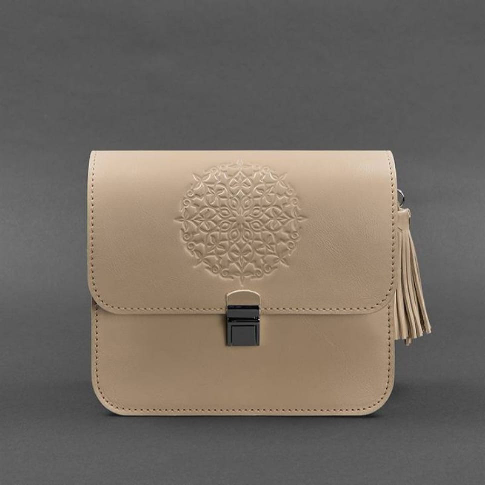 Leather women's boho bag Lilu light beige crust