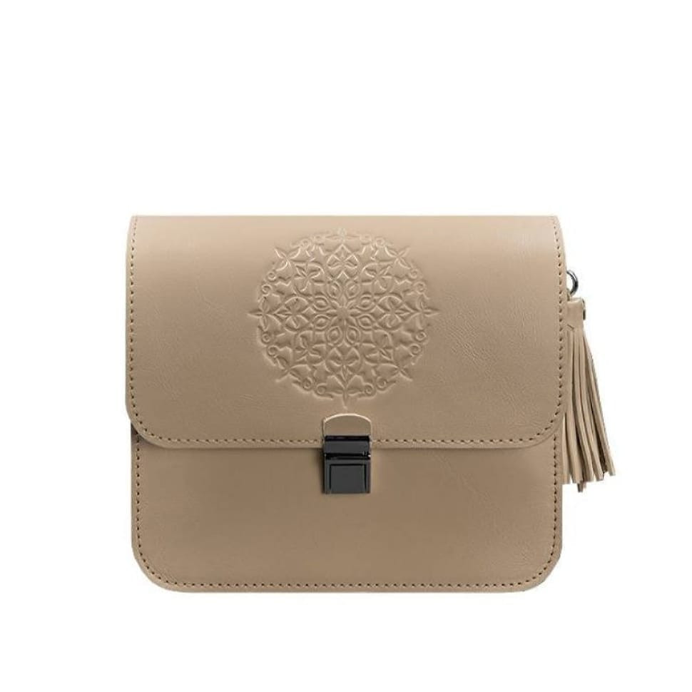 Leather women's boho bag Lilu light beige crust