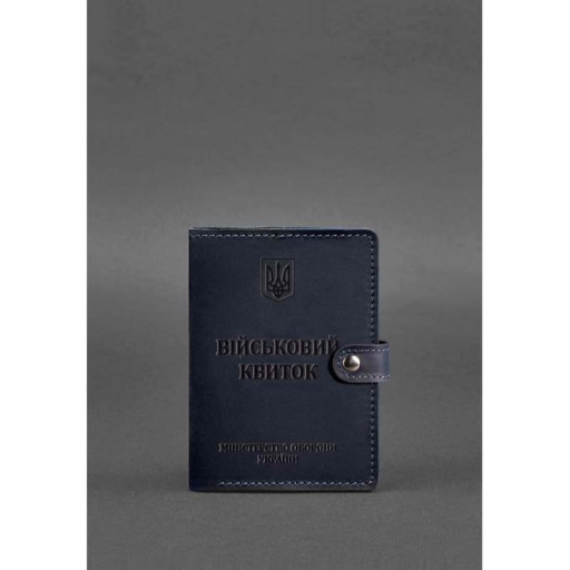Шкіряна обкладинка-портмоне для військового квитка 15.0 темно-синя Crazy Horse