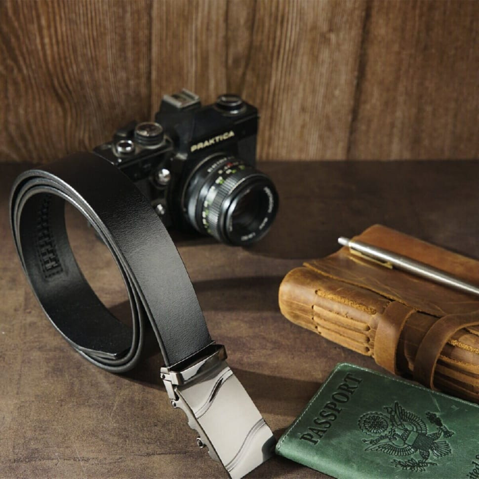 Ремень мужской c затемненной пряжкой волна Vintage 20250 Черный