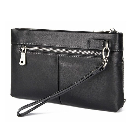 Шкіряний клатч для чоловіків JDC011A чорний з петлею та передньою кишенею