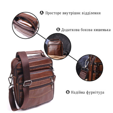 Стильная мужская сумка из натуральной кожи 21275 Vintage Коричневая