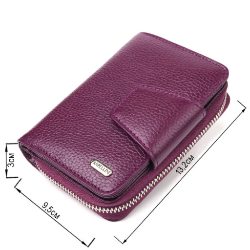 Практичний вертикальний портмоне для жінок з монетницею на блискавці з натуральної шкіри флотар CANPELLINI 21601 Фіолетовий