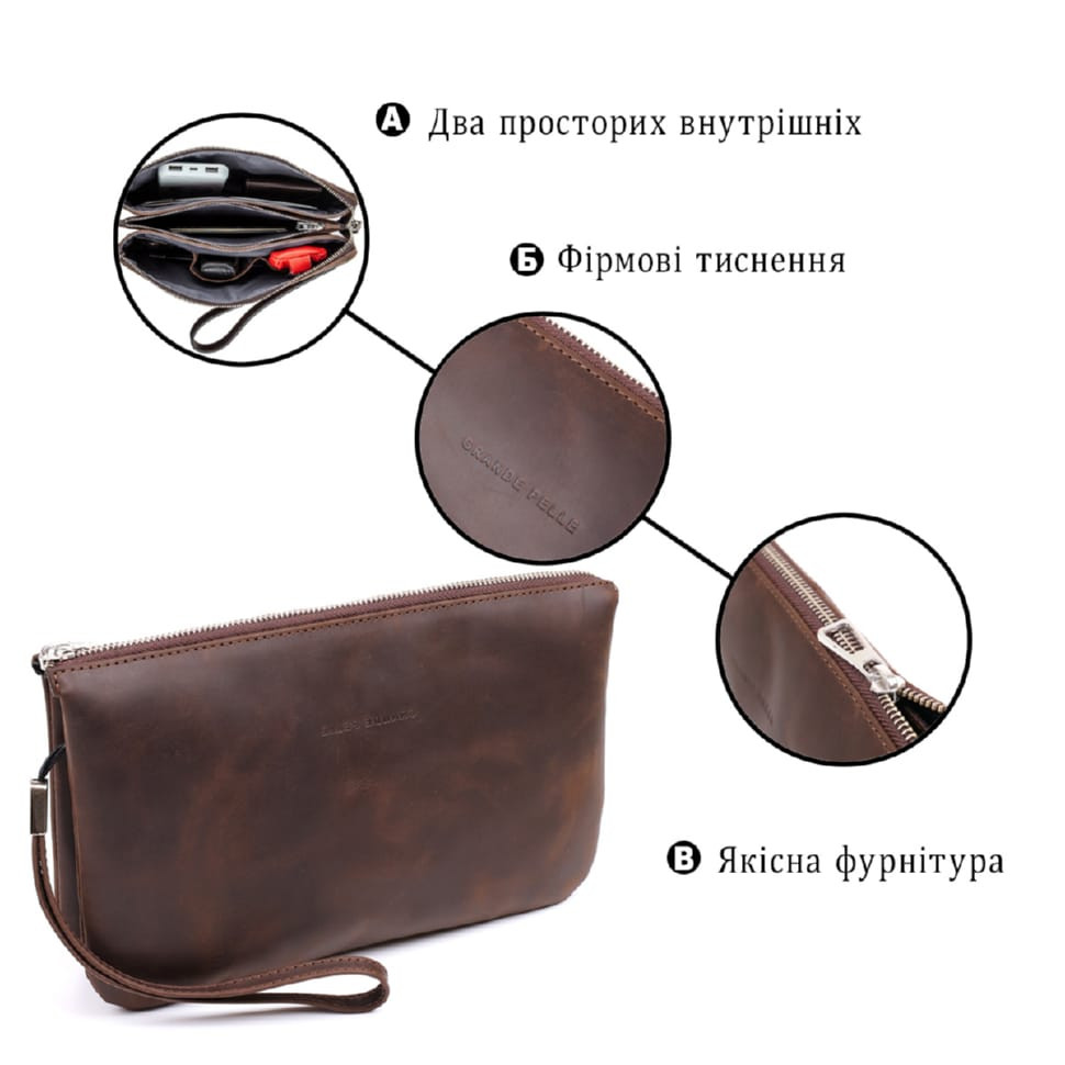 Vintage men's purse GRANDE PELLE 11145 leather Brown