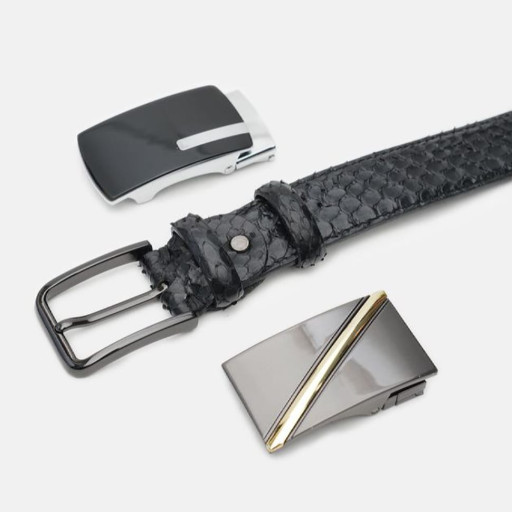 Ремінь чоловічий з шкіри пітона Sergio Torri 7-004 155 см Чорний