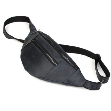 Leather banana bag with two compartments with front pocket TARWA RK-8040-3md blue