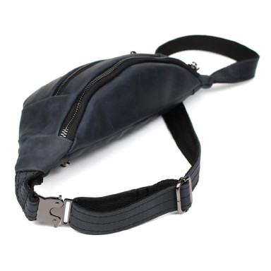 Leather banana bag with two compartments with front pocket TARWA RK-8040-3md blue