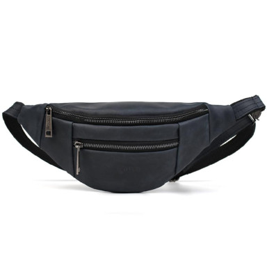Leather banana bag with two compartments with front pocket TARWA RK-8040-3md blue