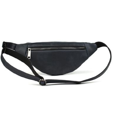 Leather banana bag with two compartments with front pocket TARWA RK-8040-3md blue
