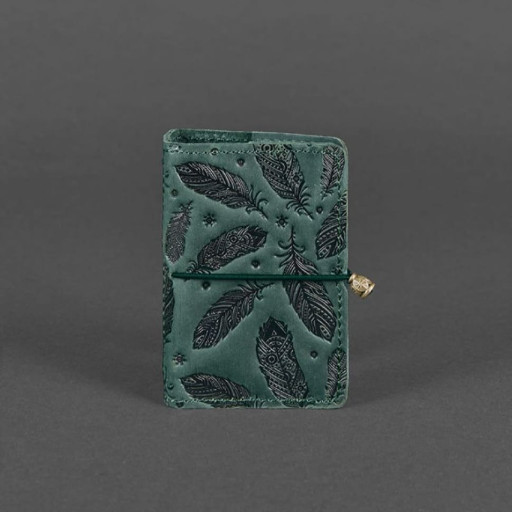 Шкіряний кард-кейс 7.0 зелений з пір'ям