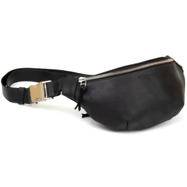 Leather belt bag Grande Pelle 741110 black crazy horse
