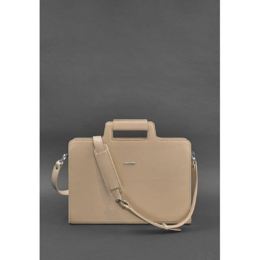 Жіноча шкіряна сумка для ноутбука та документів світло-бежева