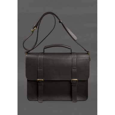 Leather Porte Satchel Bag Dark Brown