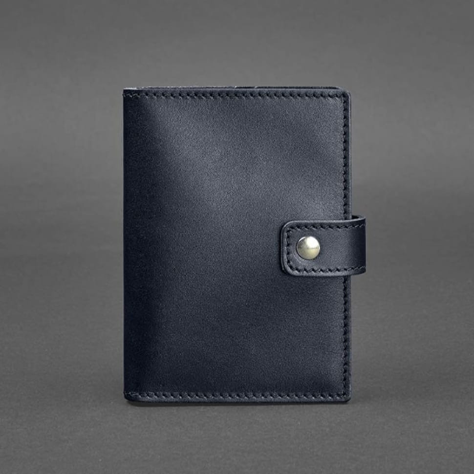 Шкіряна обкладинка для паспорта 5.0 (з віконцем) темно-синя Краст