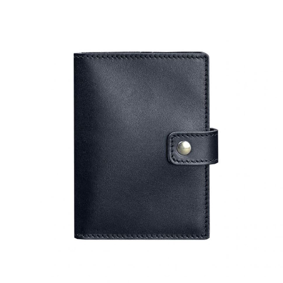 Шкіряна обкладинка для паспорта 5.0 (з віконцем) темно-синя Краст